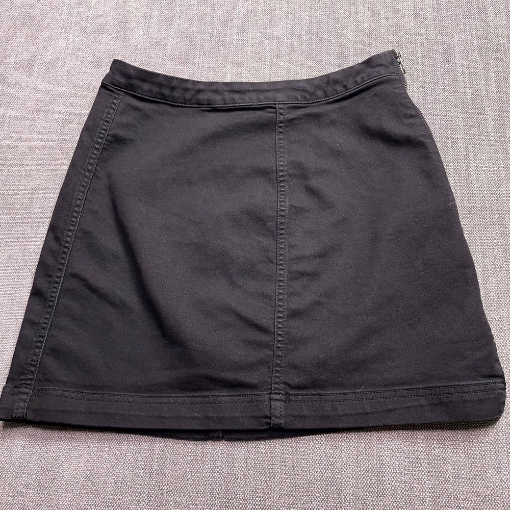 Free People Mini Skirt Womens 8 Black Denim Dark Wash Casual Travel Side Zip